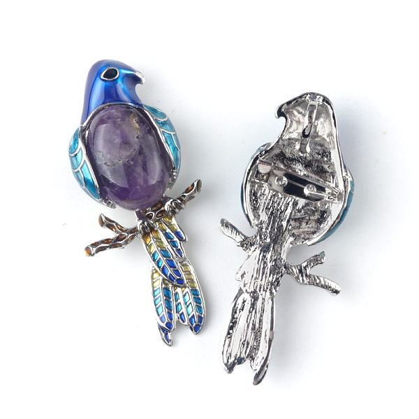 

PandaHall Parrot Natural Amethyst Brooch Pin for Women, 68x28mm Amethyst Parrot
