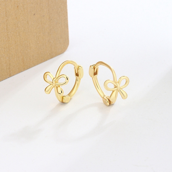

PandaHall Brass Hoop Earrings for Women, Bowknot, Golden, 10x8mm Brass Bowknot