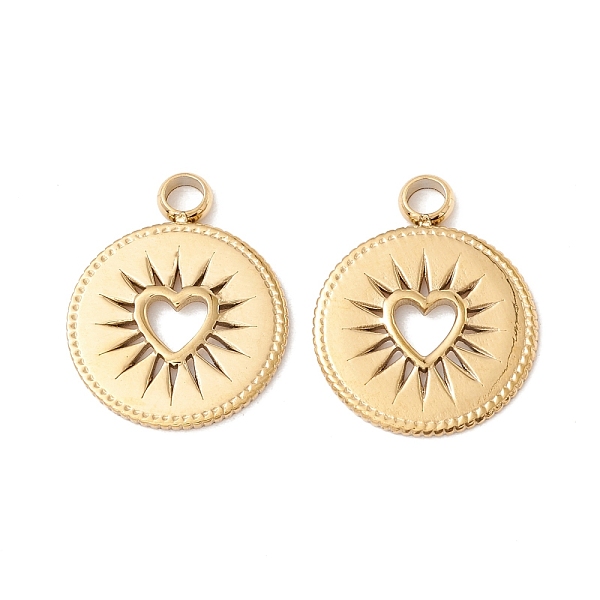 

PandaHall Ion Plating(IP) 304 Stainless Steel Pendants, Flat Round with Heart, Real 24K Gold Plated, 19x15x1mm, Hole: 2.5mm 304 Stainless...