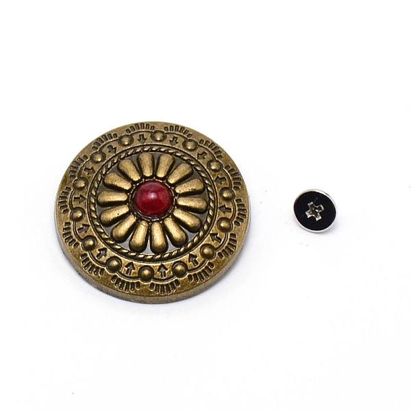 

PandaHall 1-Hole Alloy & Turquoise Buttons, Flat Round with Chrysanthemum Pattern, for DIY Luggage and Hardware Accessaries, Cerise..., Red