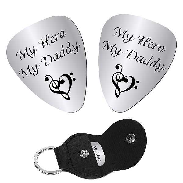 

PandaHall CREATCABIN 2pcs My Hero My Daddy Guitar Picks Stainless Steel Bass Acoustic Electric Rock Picks for Daddy Papa Musician Guitar..., Black