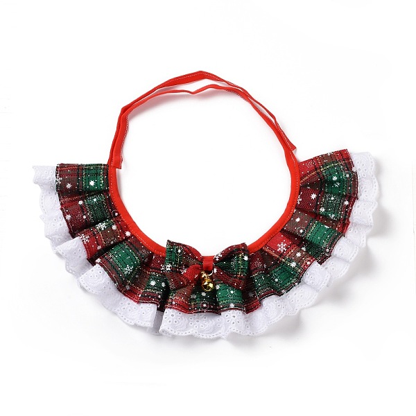 

PandaHall Cloth Pet's Christmas Lace Bandanas, Xmas Dog Cat Tartan Pattern Collar Bibs, with Brass Bells, Colorful, 910x10.5mm Cloth Others