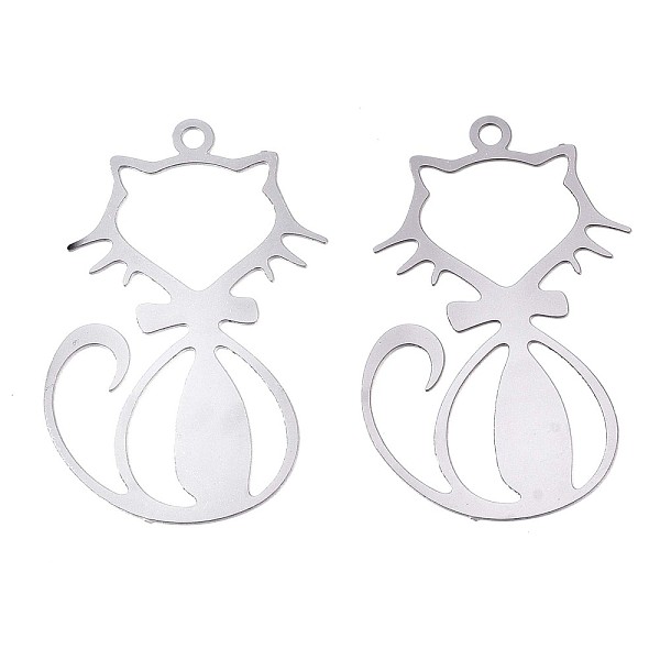 

PandaHall 201 Stainless Steel Filigree Pendants, Etched Metal Embellishments, Cat, Stainless Steel Color, 33x20x0.3mm, Hole: 1.6mm 201...