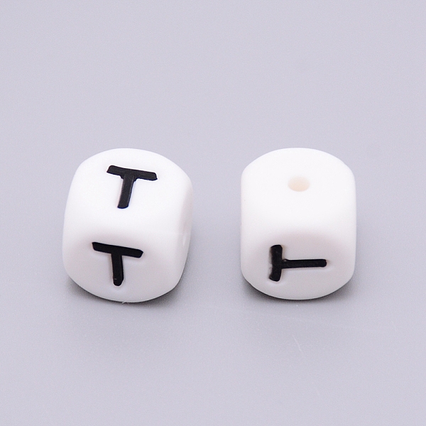 

PandaHall Silicone Beads, Cube with Letter.T, White, 12x12x12mm, Hole: 2mm Silicone Cube White