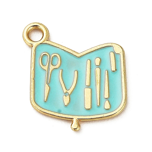 

PandaHall Alloy Pendants, with Enamel, Golden, Manicure Set Shape Charm, Pale Turquoise, 20x17x1mm, Hole: 1.8mm Alloy+Enamel Tool