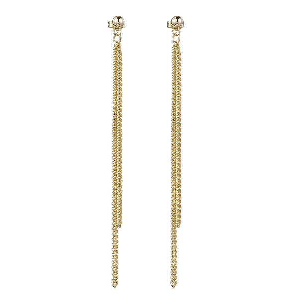 

PandaHall Brass Tassel Chain Drop Earrings for Women, Ear Thread, with 304 Stainless Steel Stud Earring Findings, Oval, 88mm Brass Oval