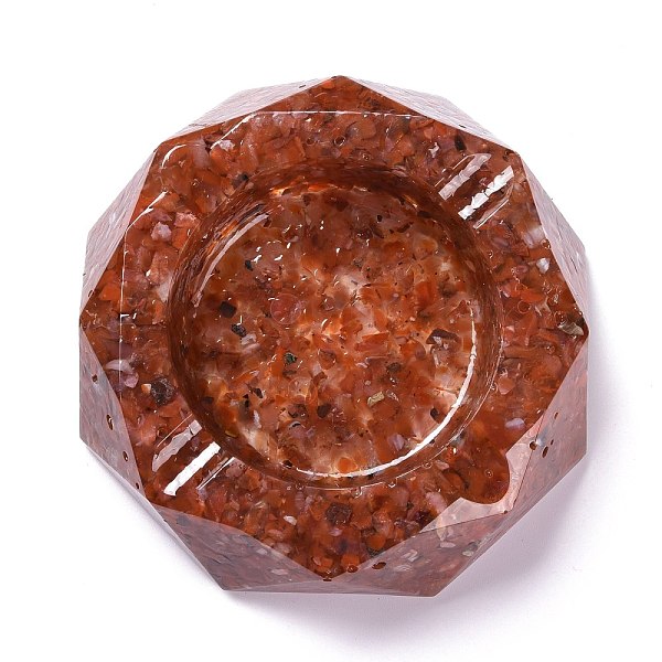 PandaHall Resin with Natural Carnelian Chip Stones Ashtray, with Resin, Home OFFice Tabletop Decoration, Octagon, 103x98x26mm, Inner...