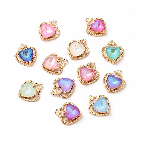 

PandaHall Brass with K9 Glass Charms, Golden, Heart Charms, Mixed Color, 18x15.5x6mm, Hole: 1.5mm K9 Glass Heart Multicolor