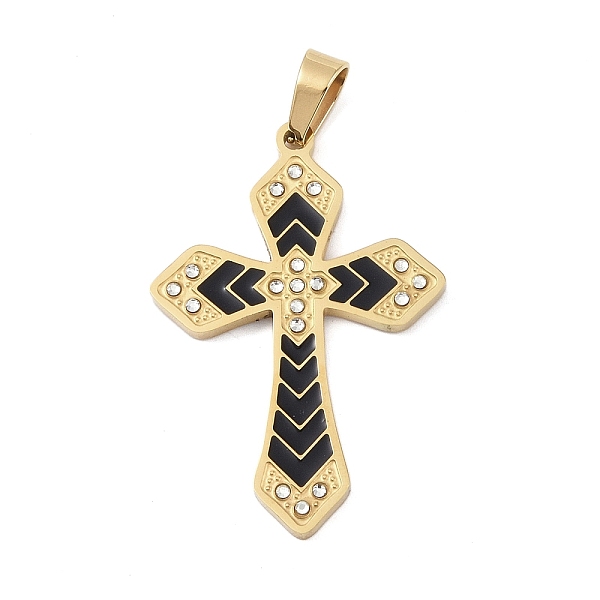 

PandaHall Ion Plating(IP) 304 Stainless Steel Enamel Rhinestone Pendants, Cross Charms, Real 18K Gold Plated, 38.5x26.5x2.5mm, Hole: 6x4mm..., Clear