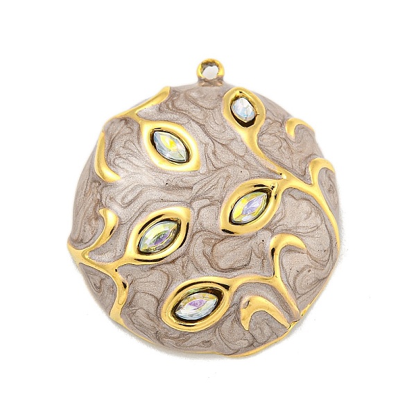 

PandaHall Ion Plating(IP) 304 Stainless Steel Rhinestone Pendants, with Enamel, Real 18K Gold Plated, Half Round with Eye Charm, BurlyWood..., Orange