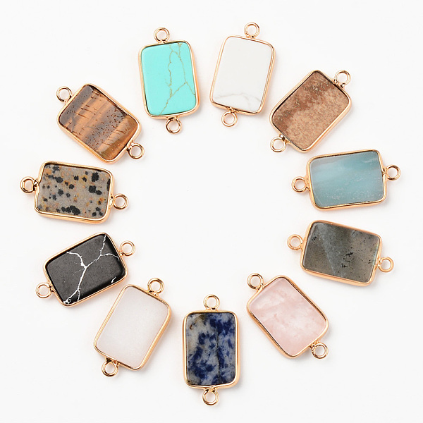 

PandaHall Natural Gemstone Links, with Light Gold Plated Edge Brass Loops, Mixed Natural Gemstone, Rectangle, 28.5x15x3.5mm, Hole: 2mm Mixed...