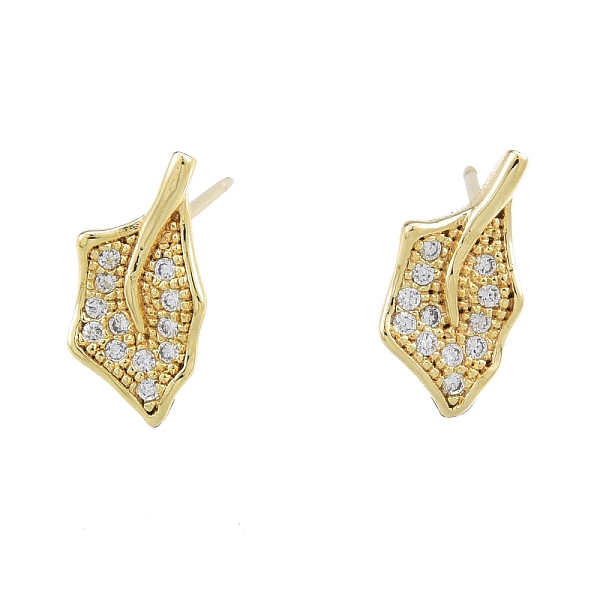Clear Cubic Zirconia Maple Leaf Stud Earrings