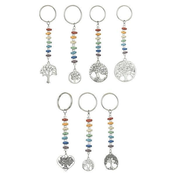 

PandaHall 7Pcs Chakra Natural Lava Rock & Alloy Tree of Life Pendant Keychain Kit, with Iron Split Key Rings, Antique Silver, 10~11.9cm...