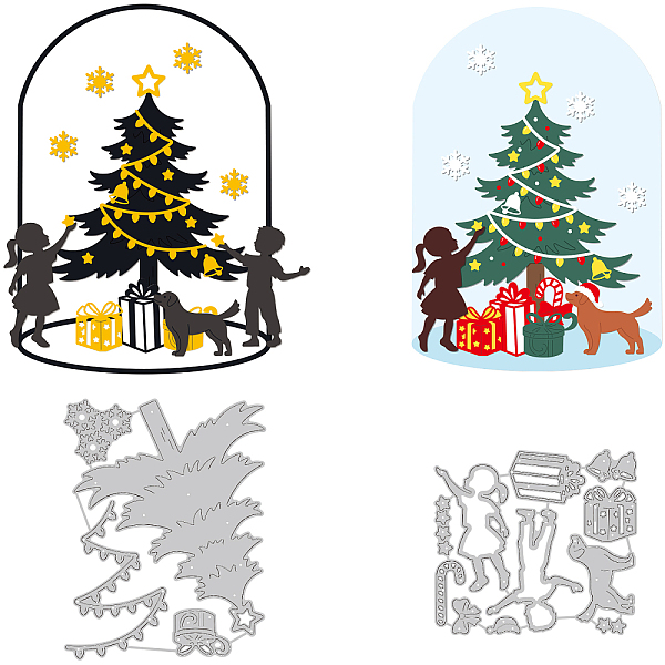 

PandaHall GLOBLELAND Christmas Tree Set Embossing Template Mould Cute Boy Girl Carbon Steel Die Cuts Puppy Snowflake Die Cut for...