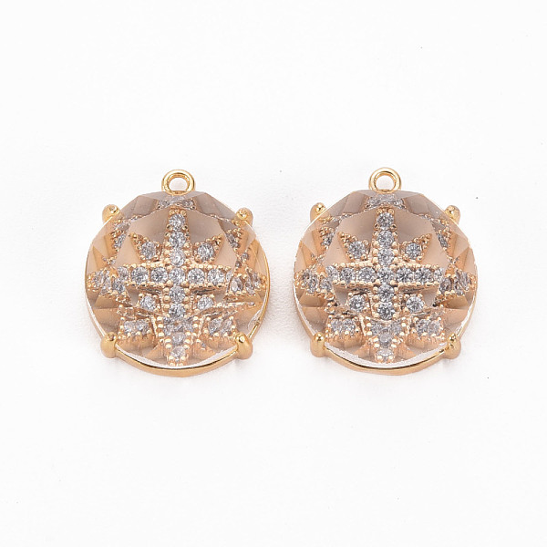 

PandaHall Brass Pendants, with Clear Cubic Zirconia, Flat Round with Star, Nickel Free, Real 18K Gold Plated, 14x12x5.5mm, Hole: 1mm...