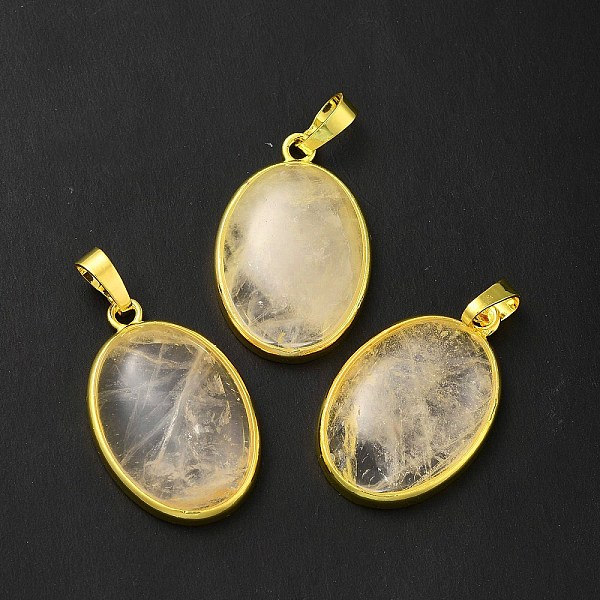 

PandaHall Natural Quartz Crystal Pendants, Rock Crystal Pendants, Oval Charms, with Rack Plating Golden Plated Brass Findings, Lead Free &...