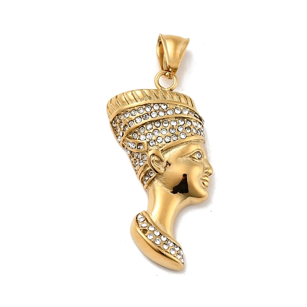 

PandaHall Ion Plating(IP) 304 Stainless Steel Pendants, with Rhinestone, Human Face, Golden, 43x23.5x8mm, Hole: 4x8mm 304 Stainless Steel..., Clear