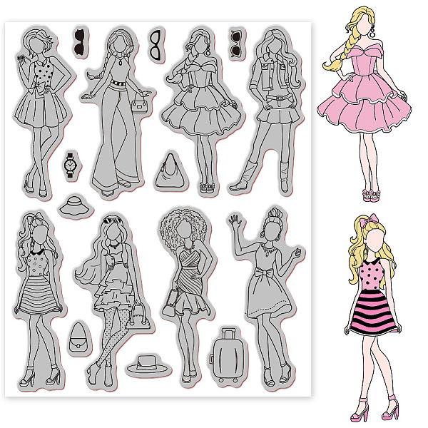 

PandaHall GLOBLELAND Vintage Fashion Women Cling Rubber Stamp Exquisite Lady 7x9inch Clear Stamps Embossing Stamp Seal for DIY Scrapbooking...