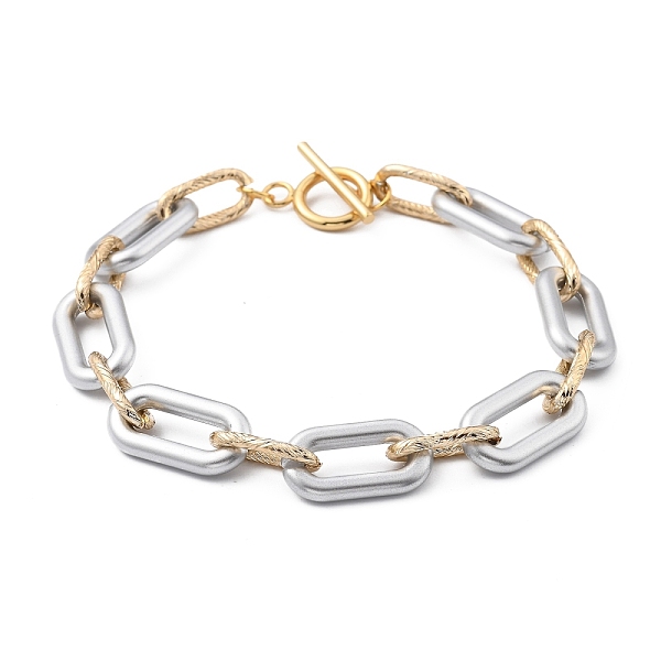 

PandaHall Spray Painted CCB Plastic & Aluminum Paperclip Chain Bracelets, with 304 Stainless Steel Toggle Clasps, Light Gold, Silver, 8-5/8...