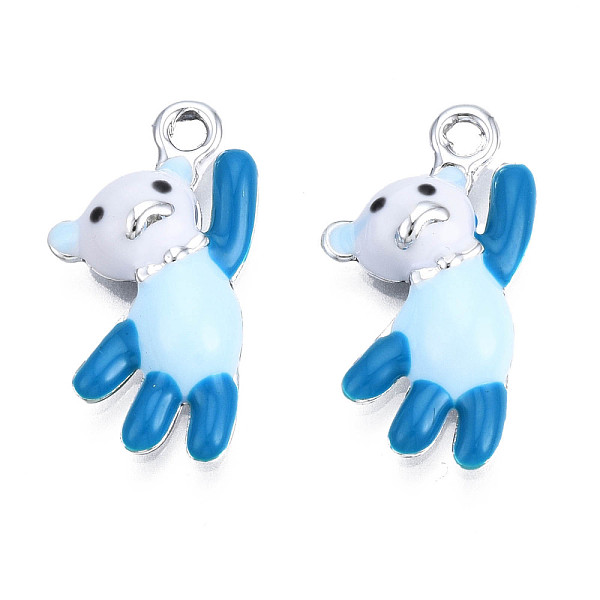 

PandaHall UV Plating Alloy Enamel Pendants, Cadmium Free & Lead Free, Bear, Platinum, Steel Blue, 20x11x4mm, Hole: 1.5mm Alloy+Enamel Bear