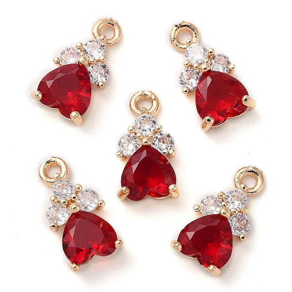 

PandaHall K9 Glass Charms, with Light Gold Tone Brass Findings and Rhinestone, Heart Charms, Light Siam, 13x7x4mm, Hole: 1.2mm K9 Glass..., Red