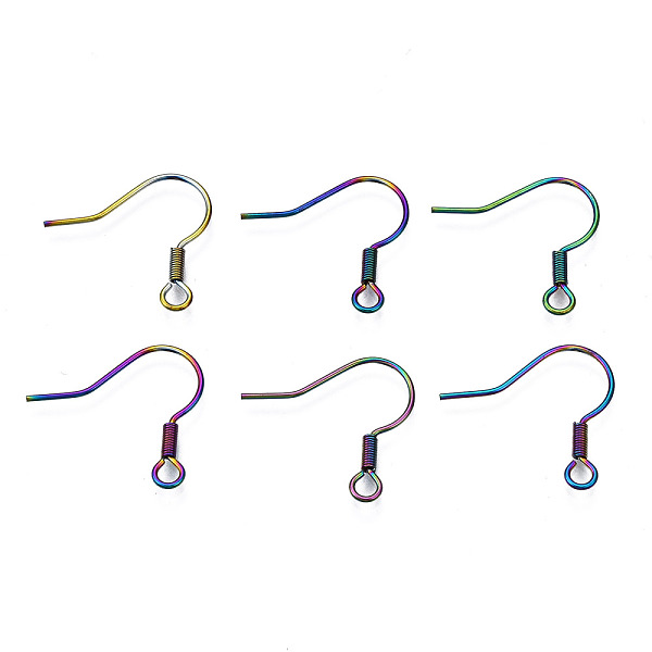 

PandaHall Ion Plating(IP) 304 Stainless Steel French Earring Hooks, Flat Earring Hooks, Ear Wire, with Beads and Horizontal Loop, Rainbow...