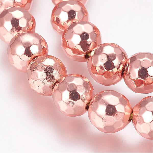 

PandaHall Grade AA Non-Magnetic Synthetic Hematite Bead Strands, Round, Faceted(128 Facets), Rose Gold Plated, 8mm, Hole: 1.5mm, about...