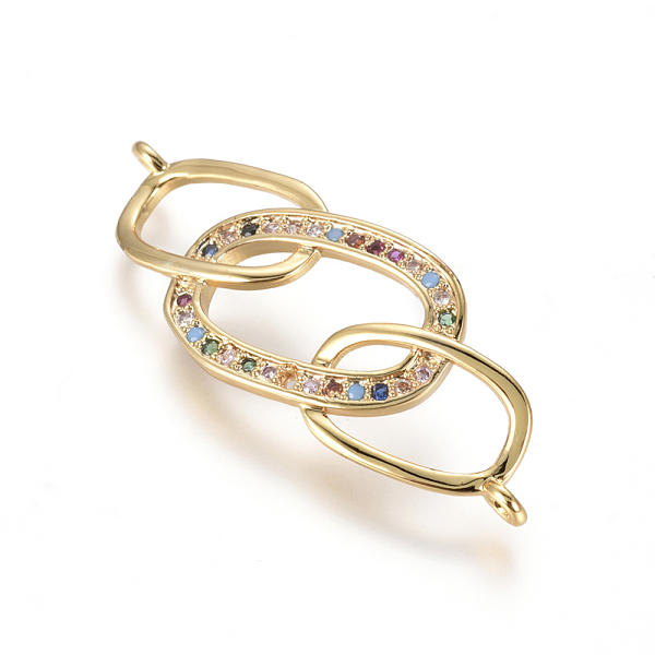 

PandaHall Brass Micro Pave Cubic Zirconia Links connectors, Oval, Colorful, Golden, 12.5x32x4.5mm, Hole: 1.2mm Brass+Cubic Zirconia Oval