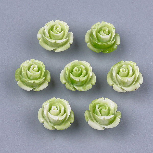 

PandaHall Synthetic Coral Beads, Dyed, Flower, Yellow Green, 12~13x12~13x8~9mm, Hole: 1.2mm Synthetic Coral Flower Green