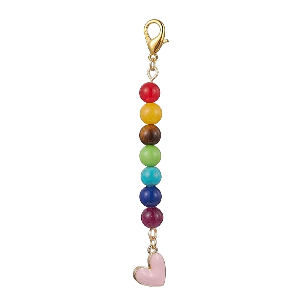 

PandaHall Alloy Enamel Heart Pendant Decorations, with Chakra Natural Gemstone Round Bead and Alloy Lobster Claw Clasps, Pink, 100mm...