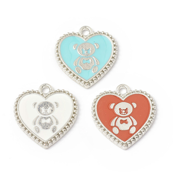 

PandaHall Alloy Enamel Pendants, Heart with Bear Pattern Charm, Platinum, Mixed Color, 21x19x1.7mm, Hole: 2mm Alloy+Enamel Heart Multicolor