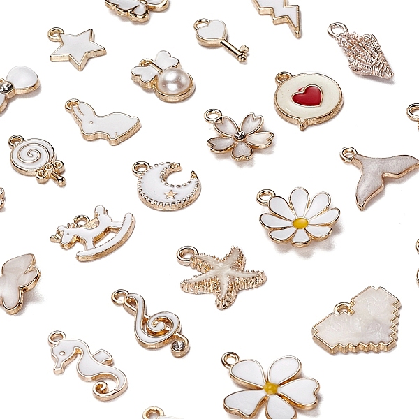 

PandaHall 30Pcs 30 Style Alloy Enamel Pendants, Mixed Shapes, Light Gold, White, 1pc/style Alloy+Enamel Mixed Shapes White