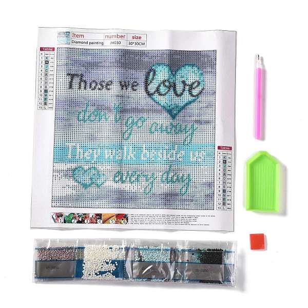 

PandaHall 5D DIY Diamond Painting Family Theme Canvas Kits, Word Those we love don't go away They walk beside us every day, with Resin..., Multicolor