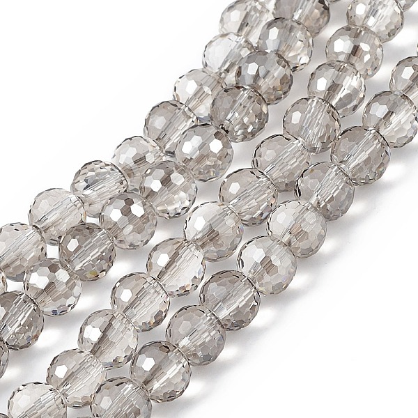 

PandaHall Transparent Electroplate Glass Beads Strands, Faceted(96 Facets), Round, Pearl Luster Plated, Dark Gray, 7.5~8x7mm, Hole: 1.2mm...