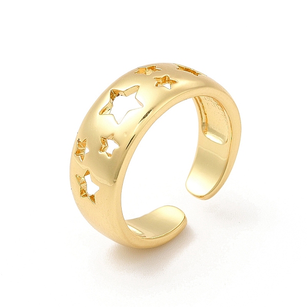 

PandaHall Rack Plating Brass Hollow Star Cuff Rings for Women, Wide Band Ring, Long-Lasting Plated, Cadmium Free & Lead Free, Real 18K Gold...
