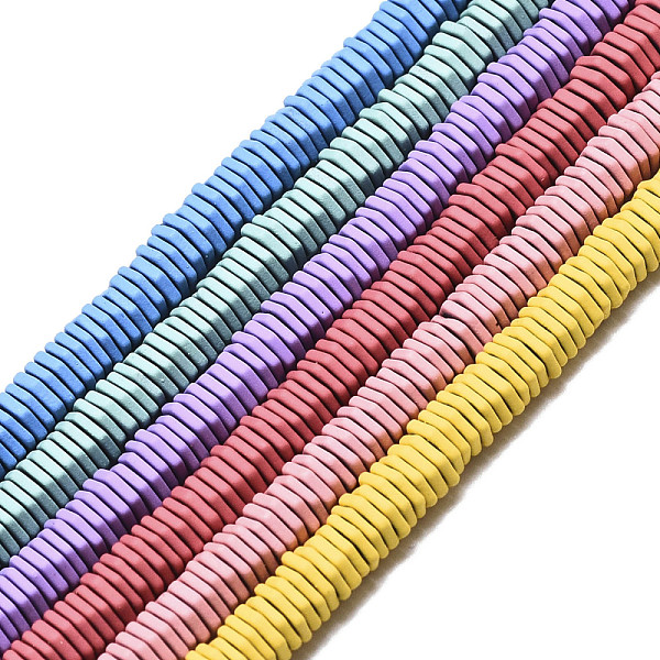 

PandaHall Spray Painted Non-magnetic Synthetic Hematite Beads Strands, Hexagon, Mixed Color, 5x1mm, Hole: 0.9mm, about 320~330pcs/strand..., Multicolor