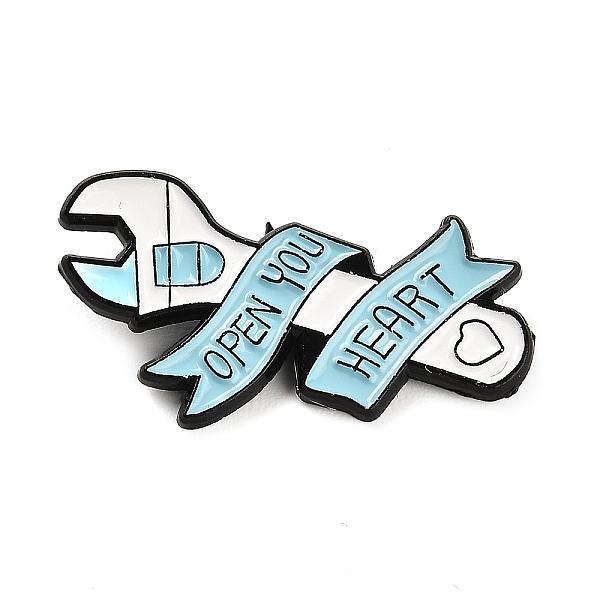 

PandaHall Fastening Tool Enamel Pins, Electrophoresis Black Alloy Brooch, Wrench with Word Open You Heart, White, 17.5x30.5x1.4mm...