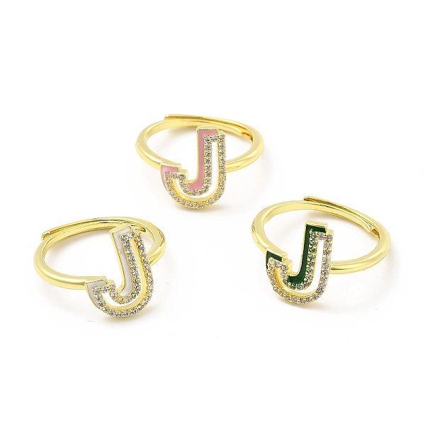 

PandaHall Mixed Color Enamel Initial Letter Adjustable Ring with Clear Cubic Zirconia, Real 18K Gold Plated Brass Jewelry for Women, Cadmium..., Multicolor