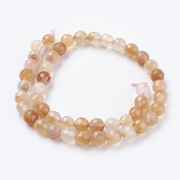 

PandaHall Natural Agate Beads Strands, Faceted, Round, Dyed & Heated, Light Salmon, 8mm, Hole: 1mm, about 48pcs/strand, 15 inch Natural..., Red