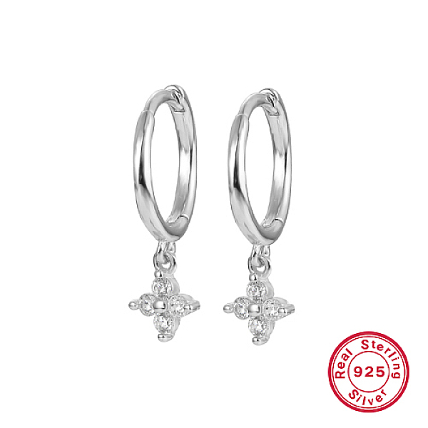 

PandaHall Rhodium Plated Platinum 925 Sterling Silver Flower Dangle Hoop Earrings, Clear, 19x8.5mm Sterling Silver Star Clear