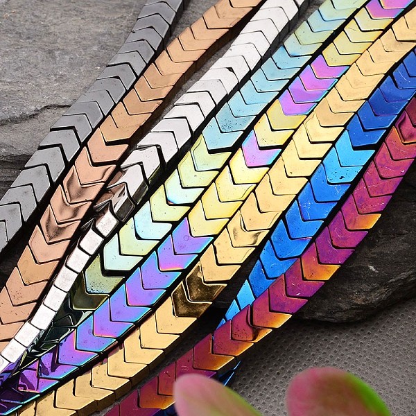 

PandaHall Electroplated Arrows Non-magnetic Synthetic Hematite Bead Strands, Mixed Color, 6x6x3mm, Hole: 1mm, about 101pcs/strand, 15.9 inch...