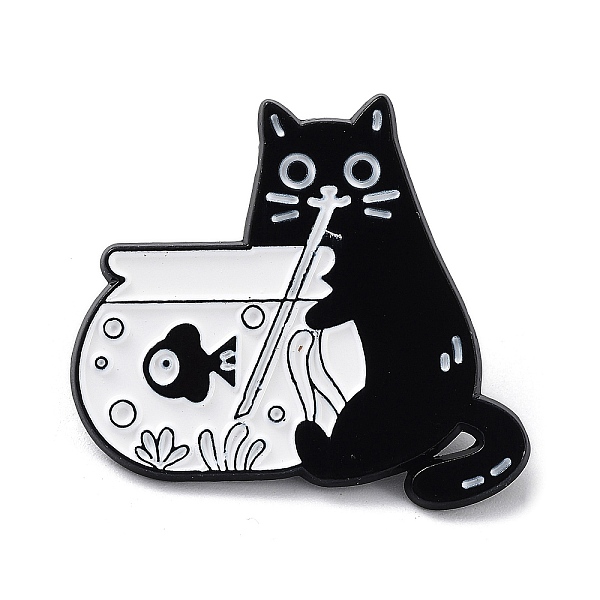 

PandaHall Cartoon Style with Fish Bowl Cat Enamel Pins, Black Alloy Badge for Men Women, Black, 28x31x1.5mm Alloy+Enamel Cat Shape Black