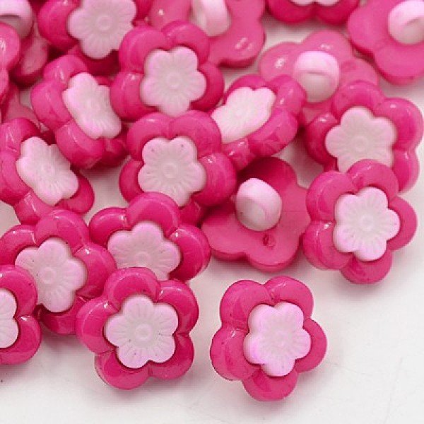 

PandaHall Acrylic Shank Buttons, Plastic Buttons, 1-Hole, Dyed, Flower Plum Blossom, Fuchsia, 14x3mm, Hole: 4x2mm Acrylic Flower Pink
