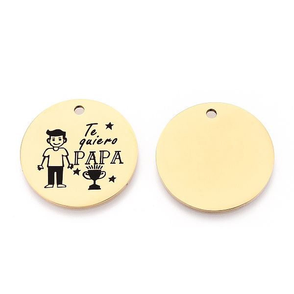 

PandaHall 201 Stainless Steel Pendants, Flat Round with Word Papa, Golden, 30x1.5mm, Hole: 2mm 201 Stainless Steel Flat Round