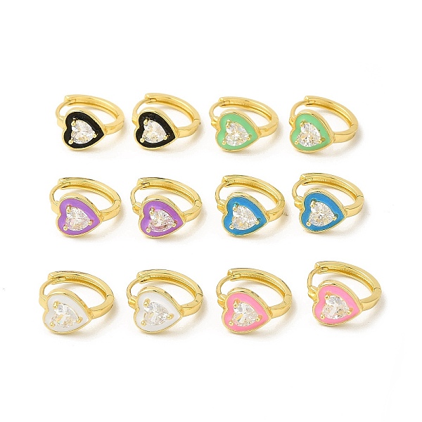 

PandaHall Enamel Heart Hoop Earrings with Clear Cubic Zirconia, Real 18K Gold Plated Brass Jewelry for Women, Cadmium Free & Nickel Free &..., Multicolor