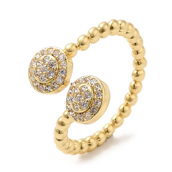 

PandaHall Rack Plating Brass Cuff Rings, Flat Round Clear Cubic Zirconia Open Ring for Women, Lead Free & Cadmium Free, Real 18K Gold Plated...