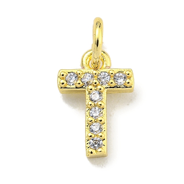 

PandaHall Letter Brass Micro Pave Clear Cubic Zirconia Pendants, Jump Ring, Real 18K Gold Plated, Letter T, 8.9x6x1.8mm, Jump Ring: 4x0.9mm...