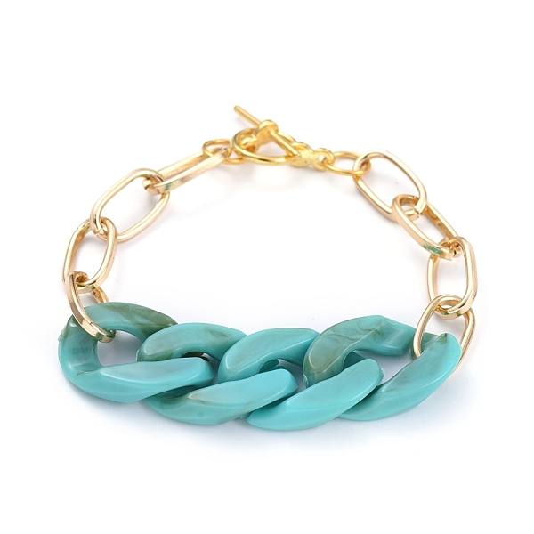 

PandaHall Chain Bracelets, with Acrylic Quick Link Connectors, Aluminium Paperclip Chains and Alloy Toggle Clasps, Mixed Color, 7-1/4 inch..., Multicolor