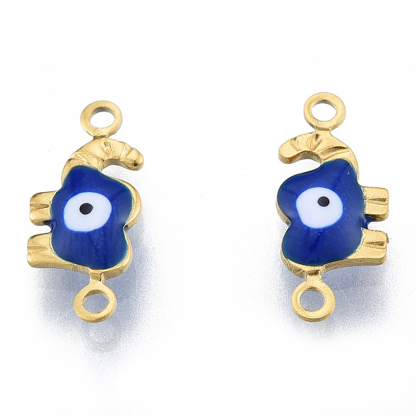 

PandaHall 304 Stainless Steel Enamel Connector Charms, Real 18K Gold Plated, Elephant with Evil Eye, Dark Blue, 6.5x15x2.5mm, Hole: 1.2mm...