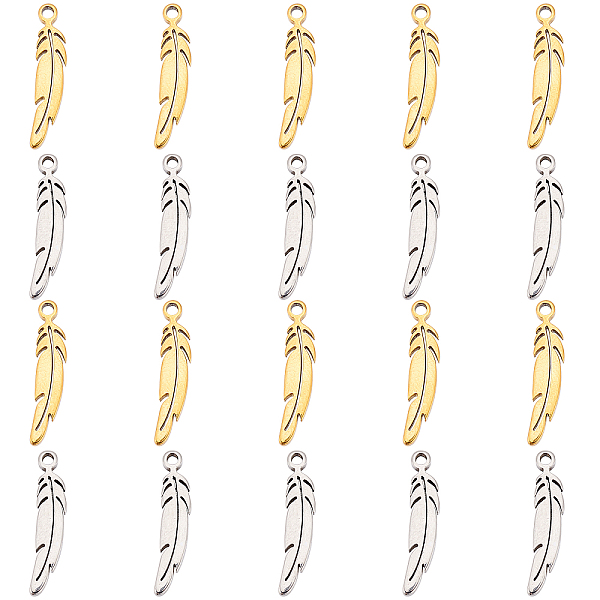 

PandaHall DICOSMETIC 60Pcs 2 Colors Feather Charms Pendants Stainless Steel Women's Dreamcatcher Feather Pendant Necklace Golden Color...